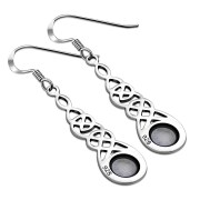 Labradorite Celtic Silver Long Drop Dangle Hook Earrings - e297